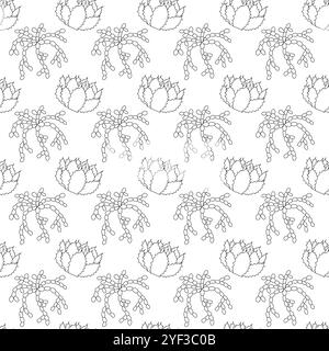 Succulent cacti, one with wide flat leaves, the other with complex hanging leaves in doodle style, arranged in stripes. Simple Stock Vector