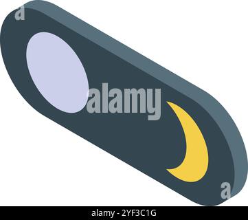Toggle switch changing from day to night mode, with sun and moon icons, symbolizing transition between light and darkness Stock Vector