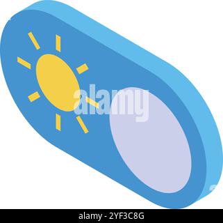 Sun mode toggle button activating summer or daytime settings, changing from moon to sun Stock Vector