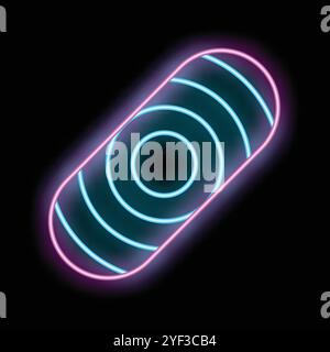 Blue and pink neon sign showing a fingerprint scanner icon on a dark background, representing the concept of biometric security Stock Vector