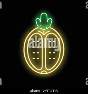 Vibrant neon sign illuminating the silhouette of a ripe pineapple, emanating a warm, inviting glow against a dark backdrop Stock Vector