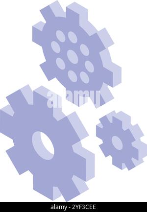 Three purple gears rotating smoothly, symbolizing seamless integration and powerful engineering Stock Vector