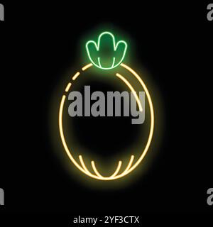 Bright neon sign in the shape of a pineapple is glowing on a black background Stock Vector