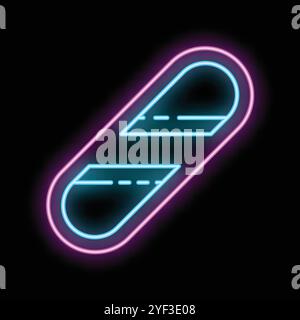 Glowing neon sign depicting a snowboard, with bright blue and pink colors, perfect for sports bars or winter sports enthusiasts Stock Vector