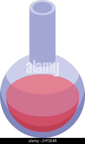 Isometric view of a chemical flask containing a red liquid, ideal for scientific or educational projects Stock Vector