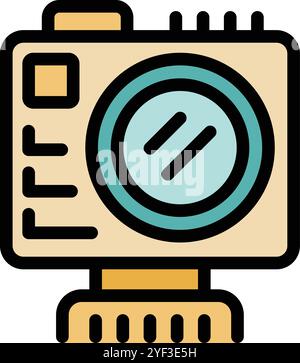 Professional digital camera is standing on a tripod and is ready for recording video or taking photos Stock Vector