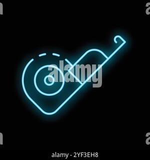 Blue neon icon of a measuring tape glowing on a black background Stock Vector