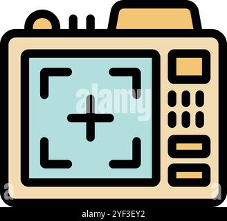 Professional camera is recording a live event, with focus icon displayed on the screen Stock Vector