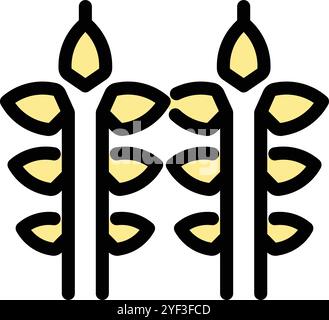 This minimalist icon depicts three wheat stalks growing upwards, with leaves sprouting from each Stock Vector