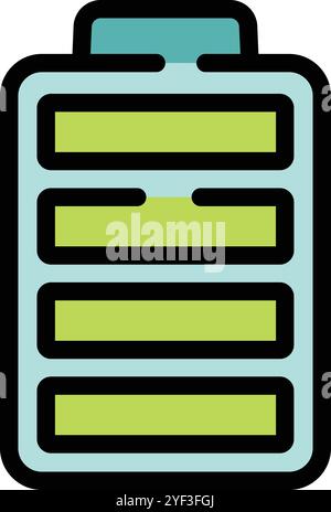 Simple battery icon is depicting an almost full charge level, indicating sufficient power Stock Vector