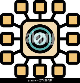 This icon represents a computer chip transferring data through a network of connections, symbolizing data processing, connectivity, and technological advancement Stock Vector