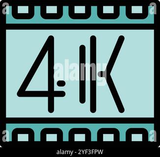 Simple icon of a video camera filmstrip showing 4k resolution, perfect for representing high quality video content Stock Vector