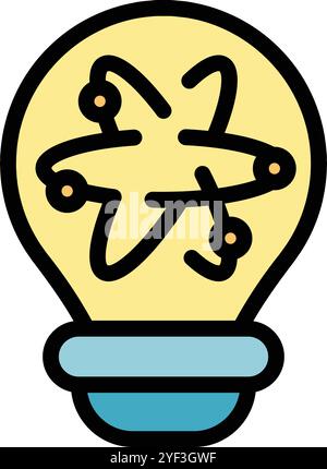 This color vector icon features a light bulb with an atom inside, symbolizing a scientific breakthrough Stock Vector