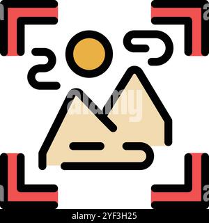 This icon represents the action of taking a photo of a mountain landscape Stock Vector