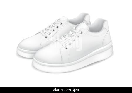 Contemporary white sneakers realistic vector illustration Stock Vector