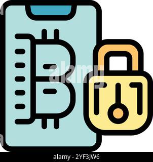 Smartphone showing bitcoin symbol with closed padlock, representing cryptocurrency security Stock Vector