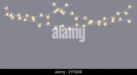 Fairy lights lines with golden lamps realistic vector icon Stock Vector