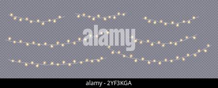 Shiny fairy lights hanging lines realistic icons vector set Stock Vector