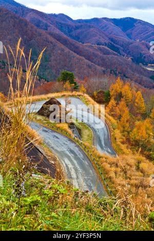 Autumn fall foliage Mountain at Bandai Azuma Skyline at Mt.Bandai in Fukushima, Tohoku, Japan. Stock Photo