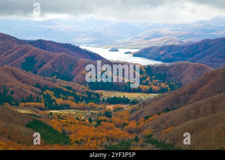 Autumn fall foliage Mountain at Bandai Azuma Skyline at Mt.Bandai in Fukushima, Tohoku, Japan. Stock Photo