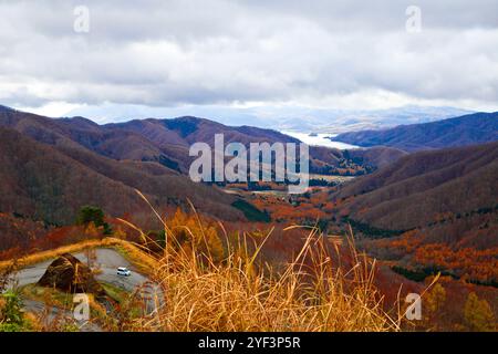 Autumn fall foliage Mountain at Bandai Azuma Skyline at Mt.Bandai in Fukushima, Tohoku, Japan. Stock Photo