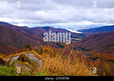 Autumn fall foliage Mountain at Bandai Azuma Skyline at Mt.Bandai in Fukushima, Tohoku, Japan. Stock Photo