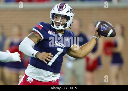 Mobile, Alabama, USA. 2nd Nov, 2024. South Alabama Jaguars quarterback Gio Lopez (7) passes during a college football game between the Georgia Southern Eagles and the South Alabama Jaguars at Hancock-Whitney Stadium in Mobile, Alabama. Bobby McDuffie/CSM/Alamy Live News Stock Photo