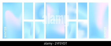Gradient Pastel Winter Background. Set of Blur banners. Holographic print. Abstract vector illustration in Blue tones. Sky colors wallpaper Stock Vector
