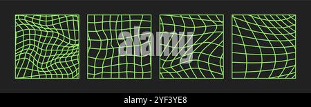 Psychedelic Checkerboard. Gradient Trippy checkered wallpaper. Linear Groovy background. Hippie vector illustration in Y2k style. Vintage distorted Stock Vector