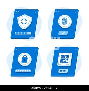 Set of Online Security on Mobile Application Interface for Cyber Security Concept Illustration Stock Vector
