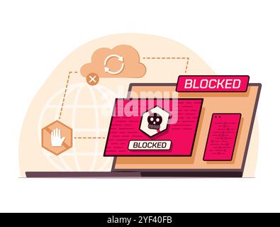 Laptop Computer Attacked by Ransomware for Cyber Crime and Malware Concept Illustration Stock Vector