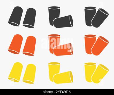 Hearing protection ear plug icon symbol. Ear safety sign, protective earplugs sign logo. Vector illustration image. Isolated on white background. Stock Vector