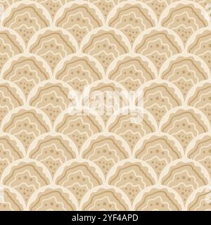 Seashell scallop seamless pattern. Baby theme gender neutral beach endless background. Childish repeat ornament. Vector hand drawn illustration. Stock Vector