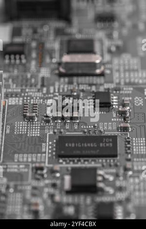 Closeup of electronic circuit board. Technology background. Selective focus Stock Photo