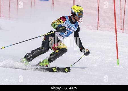 MOROZNAYA MOUNTAIN, KAMCHATKA PENINSULA, RUSSIA, MARCH 28, 2019: International Ski Federation Championship, slalom. Mountain skier Breitfuss Kammerlan Stock Photo