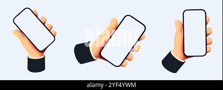 Hand holding smartphone set. 3D Icon collection. Vector illustration Stock Vector