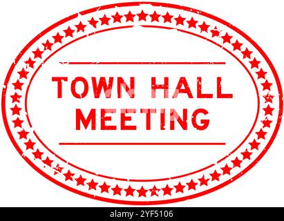 Grunge red town hall meeting word oval seal stamp on white background Stock Vector