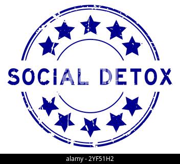 Grunge blue social detox word with star icon round rubber seal stamp on white background Stock Vector