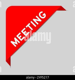 Red color of corner label banner with word meeting on gray background Stock Vector