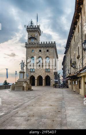 The iconic Public Palace of San Marino: a historic gem nestled in the heart of the World's oldest Republic and one of the main landmarks of the countr Stock Photo