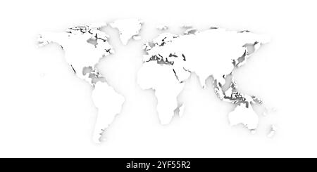 World map white extruded 3d render Stock Photo