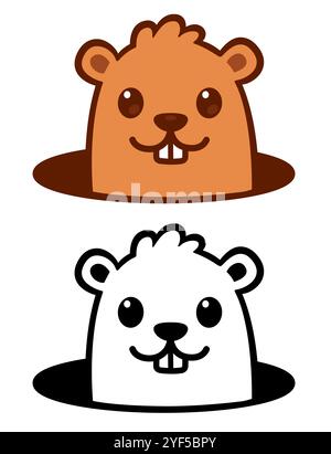 Cute cartoon marmot looking from hole in ground. Groundhog Day isolated vector illustration. Stock Vector