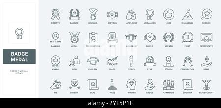 Badges line icons collection. Award, Recognition, Pin, Honor, Emblem ...
