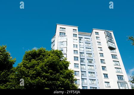 Newcastle UK: 8th June 2024: Flats residential tower blocks Elswick, Cruddas Park near scotswood on a sunny blue sky day Stock Photo