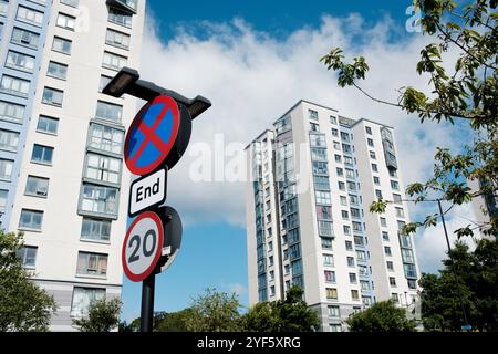 Newcastle UK: 8th June 2024: Flats residential tower blocks Elswick, Cruddas Park near scotswood on a sunny blue sky day Stock Photo