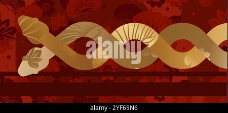 Two intertwined snakes on a floral background. Stock Vector