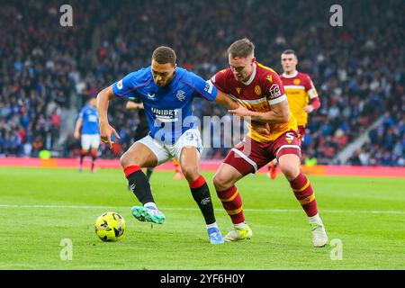 Glasgow, UK. 03rd Nov, 2024. The second of the semi-finals of the Premier Sports Cup between Motherwell FC and Rangers FC was held at Hampden Park, Glasgow, Scotland, UK. The final score was Motherwell 1 - 2 Rangers. The goals were scored by Celtic go into the final to play the winner between Rangers and Motherwell. The goals were scored by A Halliday, Motherwell, 25 minutes. C Dessers, Rangers 49 minutes and N. Bajrami 81 minutes. The final will be between Celtic and Rangers. Credit: Findlay/Alamy Live News Stock Photo