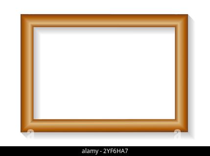 Realistic elegant rectangular wooden picture frame. Vector illustration isolated on white background Stock Vector