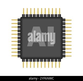AI, CPU, GPU microchip icon, Machine learning micro chip symbol, ML icon, Artificial intelligence sign. Vector illustration image. Isolated on white b Stock Vector