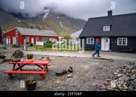 Old boats and houses at Isafjordur, West Fjords, Iceland, Polar Regions  The Westfjords Heritage Museum, called Byggðasafn Vestfjarða in Icelandic, is Stock Photo